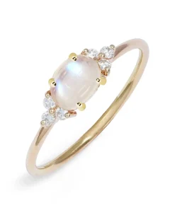 Poppy Finch - 14Ct Gold, Moonstone Diamond Ring^The Alkemistry Outlet