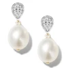 Poppy Finch - 14Ct Gold, Pave Diamond Pearl Earrings (Pair)^The Alkemistry New