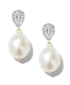 Poppy Finch - 14Ct Gold, Pave Diamond Pearl Earrings (Pair)^The Alkemistry New