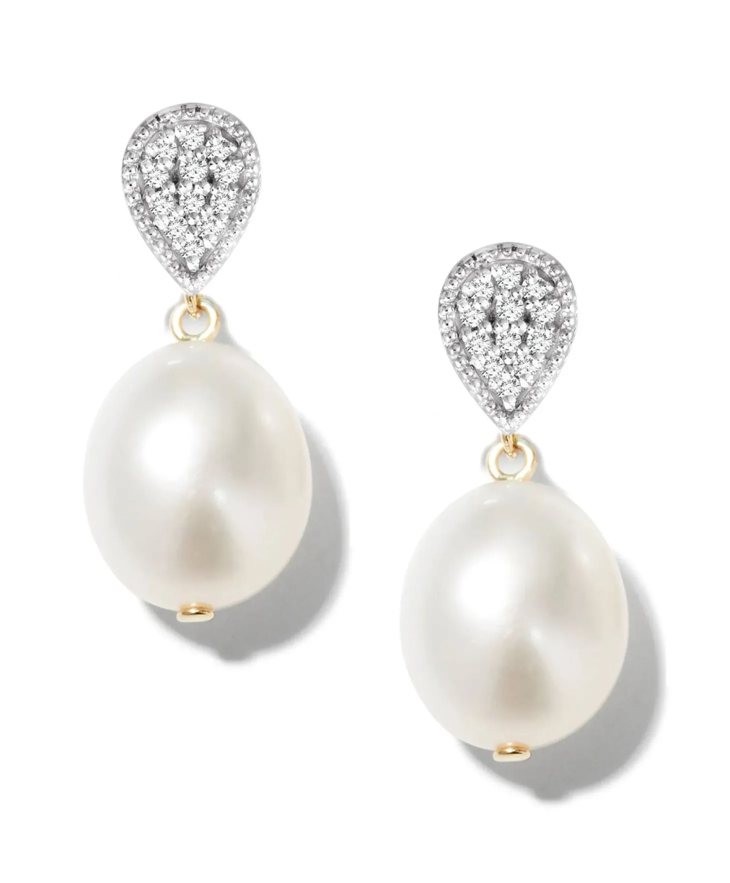 Poppy Finch - 14Ct Gold, Pave Diamond Pearl Earrings (Pair)^The Alkemistry New