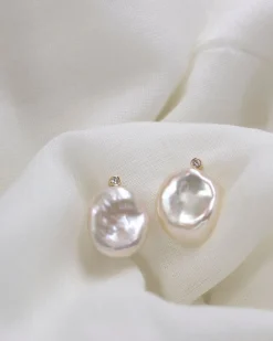 Poppy Finch - 14Ct Gold, Petal Pearl Diamond Earrings (Pair)^The Alkemistry Sale