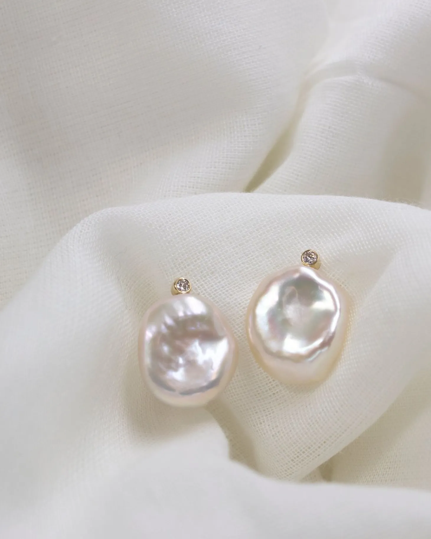 Poppy Finch - 14Ct Gold, Petal Pearl Diamond Earrings (Pair)^The Alkemistry Sale