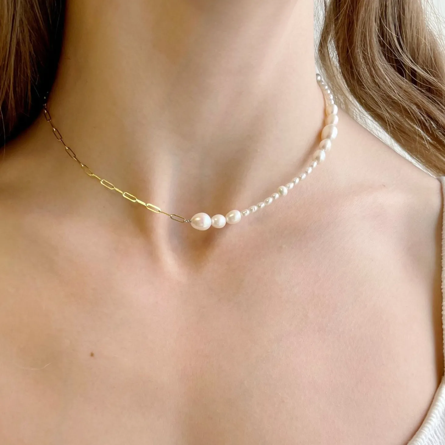 Poppy Finch 14Ct Yellow Gold And Pearl Chain Link Necklace^The Alkemistry Shop