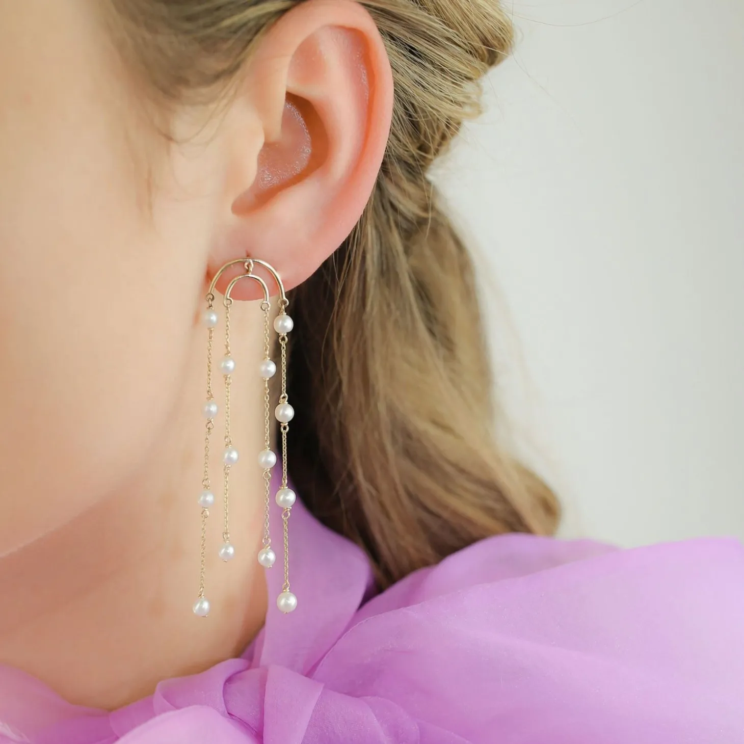 Poppy Finch 14Ct Yellow Gold And Double Crescent Pearl Drop Earrings (Pair)^The Alkemistry Best Sale