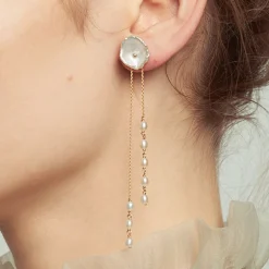 Poppy Finch 14Ct Yellow Gold Petal Pearl Earrings With Keshi Jackets (Pair)^The Alkemistry Store