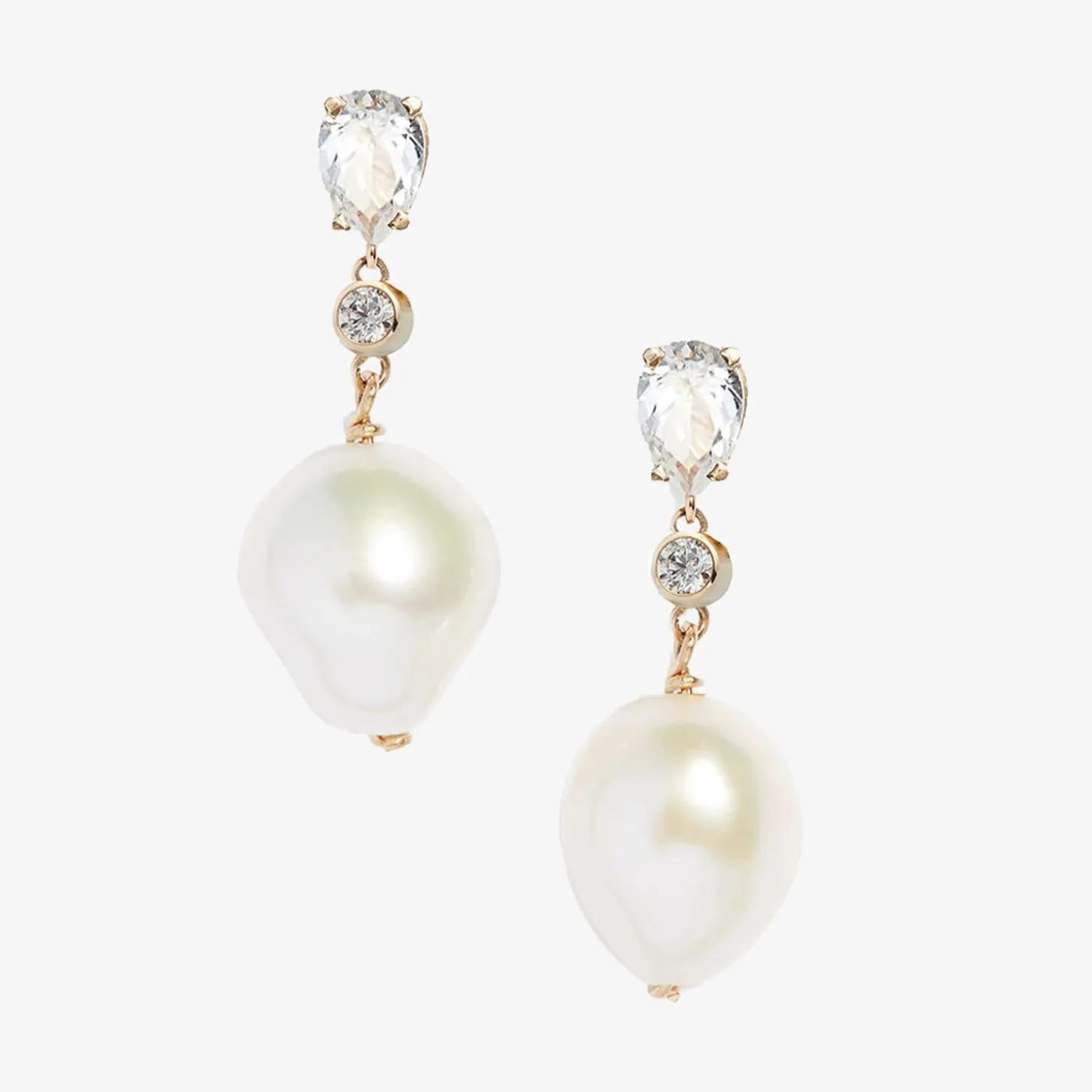 Poppy Finch 14Ct Yellow Gold Pear Cut White Topaz And Pear Earrings^The Alkemistry Outlet