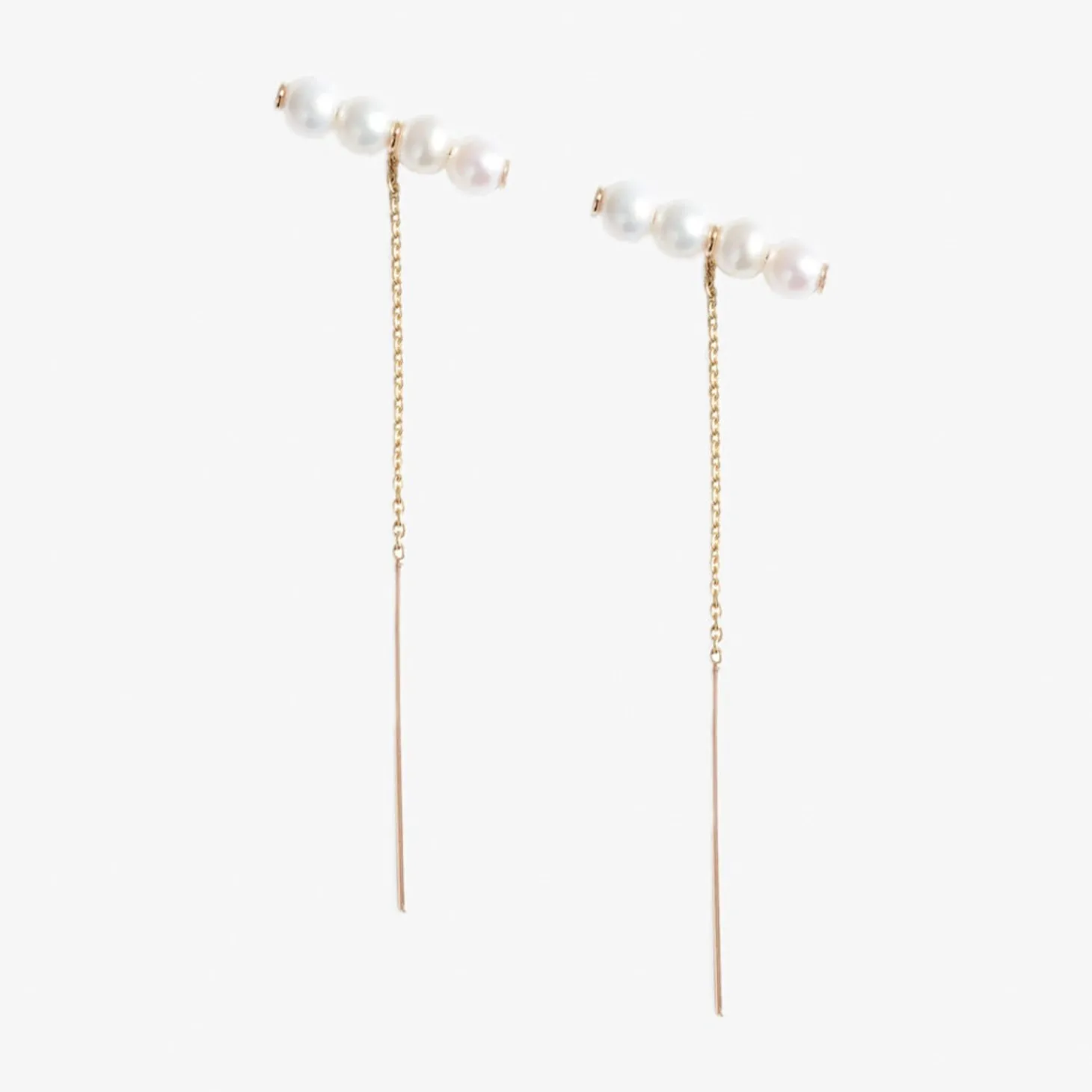Poppy Finch 14Ct Yellow Gold Baby Pearl Bar Threader Earrings (Pair)^The Alkemistry Discount