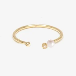 Poppy Finch 14Ct Yellow Gold And Baby Pearl Diamond Open Ring^The Alkemistry New