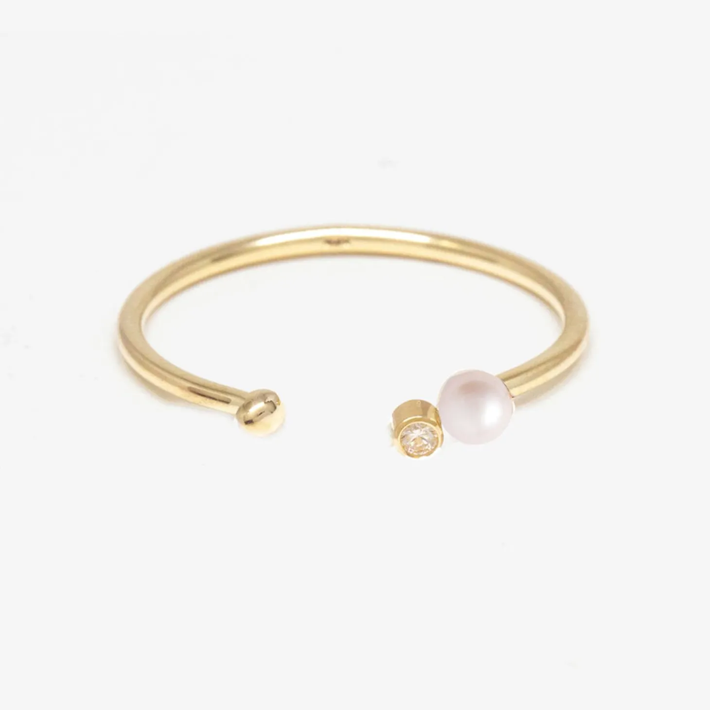 Poppy Finch 14Ct Yellow Gold And Baby Pearl Diamond Open Ring^The Alkemistry New