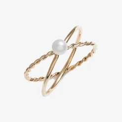 Poppy Finch 14Ct Yellow Gold Pearl Skinny Criss Cross Ring^The Alkemistry Discount