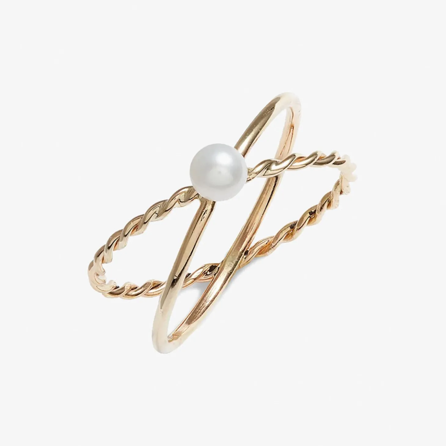 Poppy Finch 14Ct Yellow Gold Pearl Skinny Criss Cross Ring^The Alkemistry Discount