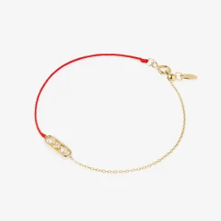 Ruifier 18Ct Yellow Gold Morning Dew Dawn Pearl And Diamond Red Thread And Chain Bracelet^The Alkemistry Shop