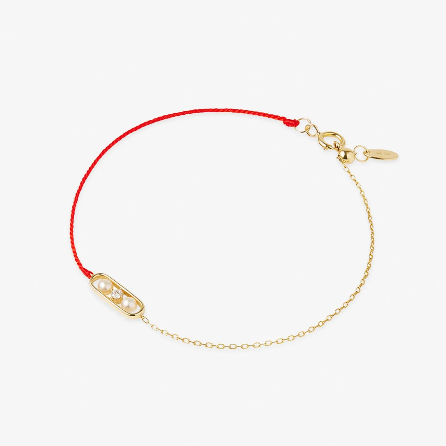 Ruifier 18Ct Yellow Gold Morning Dew Dawn Pearl And Diamond Red Thread And Chain Bracelet^The Alkemistry Shop