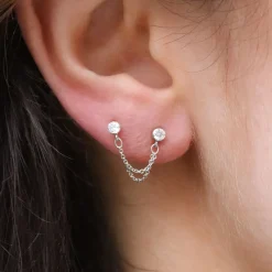Suncatcher - 18Ct Gold, Double Diamond Chain Earring (Single)^The Alkemistry Outlet