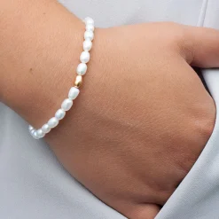 Vianna - 18Ct Gold, Large White Pearl And Gold Bead Bracelet^The Alkemistry Store