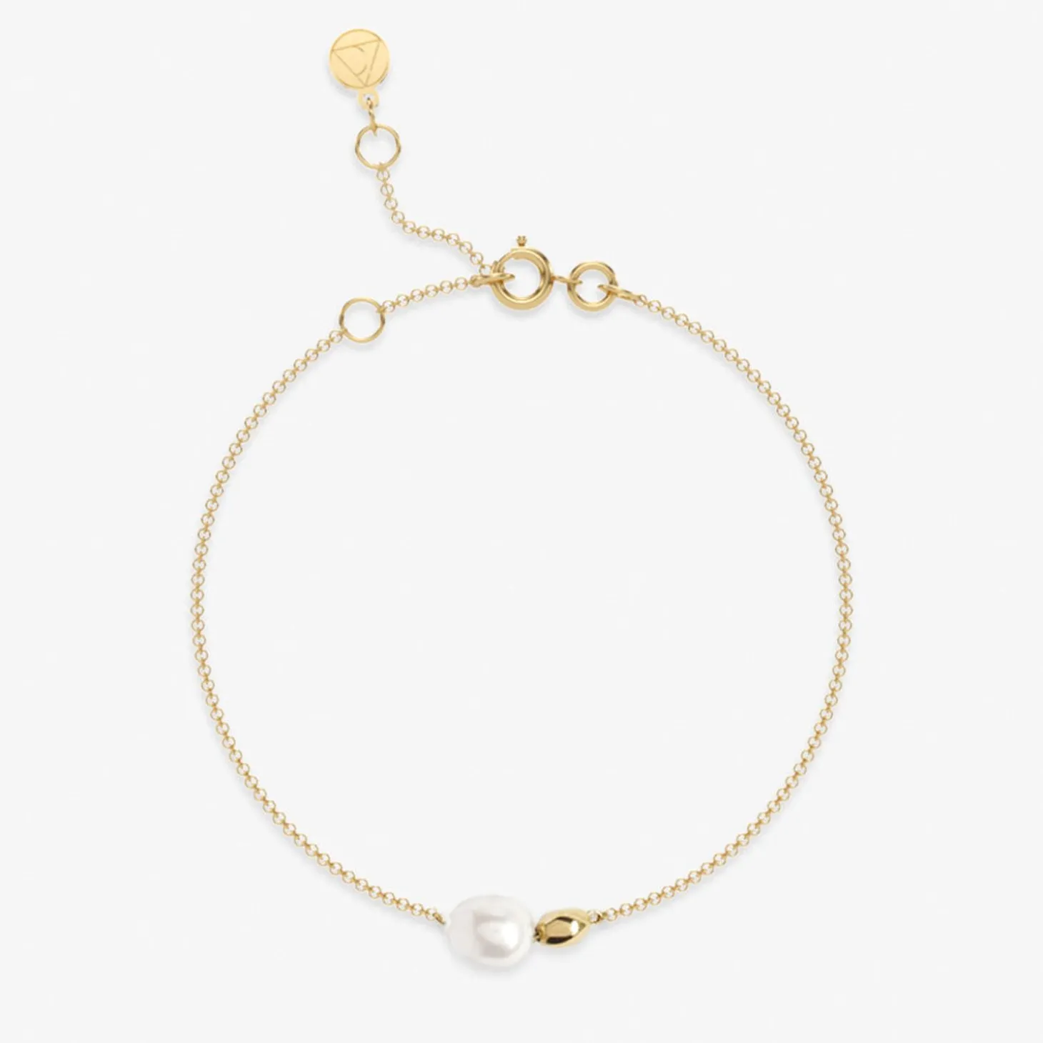 Vianna - 18Ct Gold, Single Pearl And Gold Bead Chain Bracelet^The Alkemistry Best