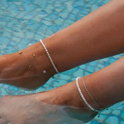 Vianna - 18Ct Gold, Small Grey Pearl And Gold Bead Anklet^The Alkemistry Shop