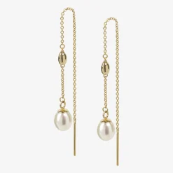 Vianna - 18Ct Gold, White Pearl And Gold Bead Threader Earrings (Pair)^The Alkemistry Sale