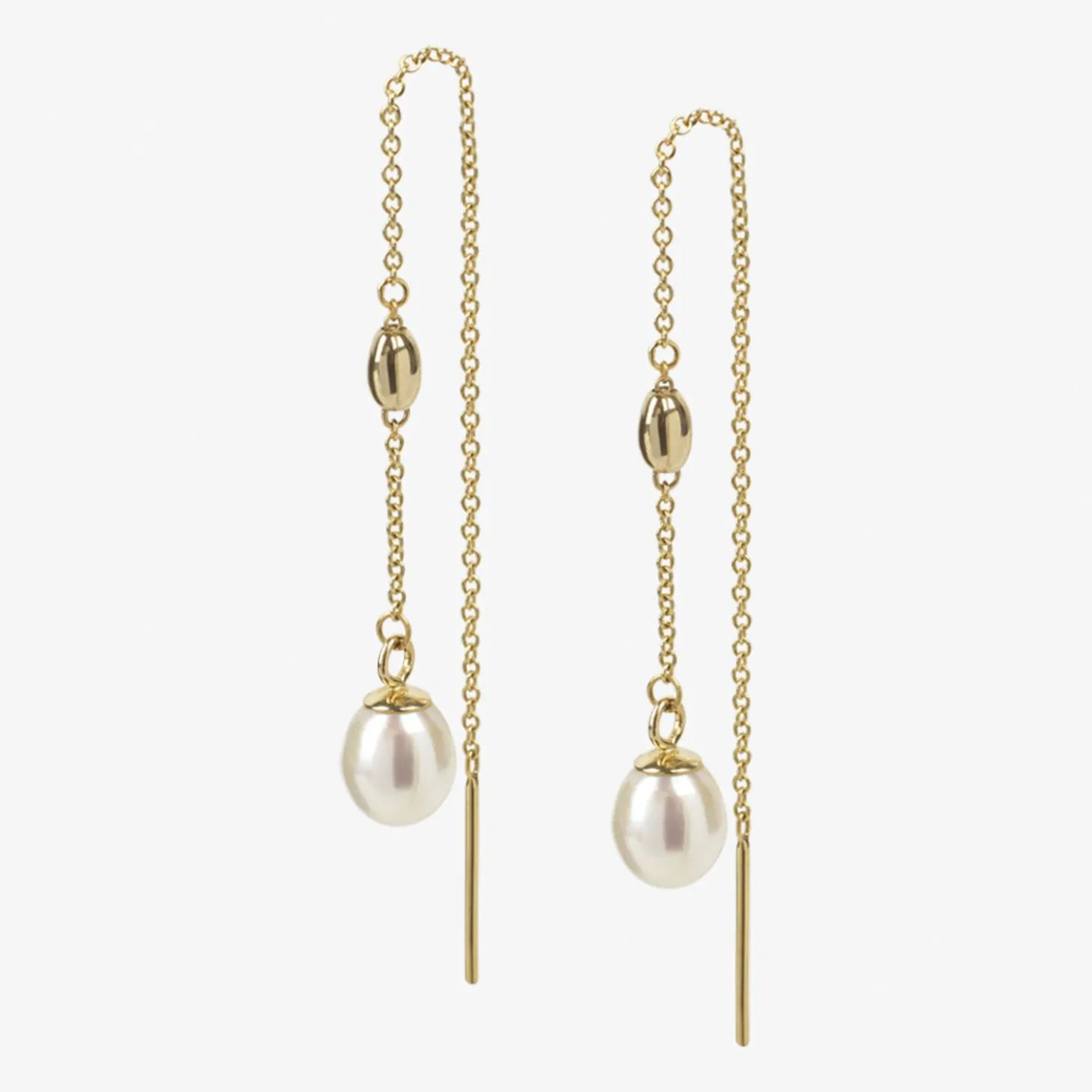 Vianna - 18Ct Gold, White Pearl And Gold Bead Threader Earrings (Pair)^The Alkemistry Sale