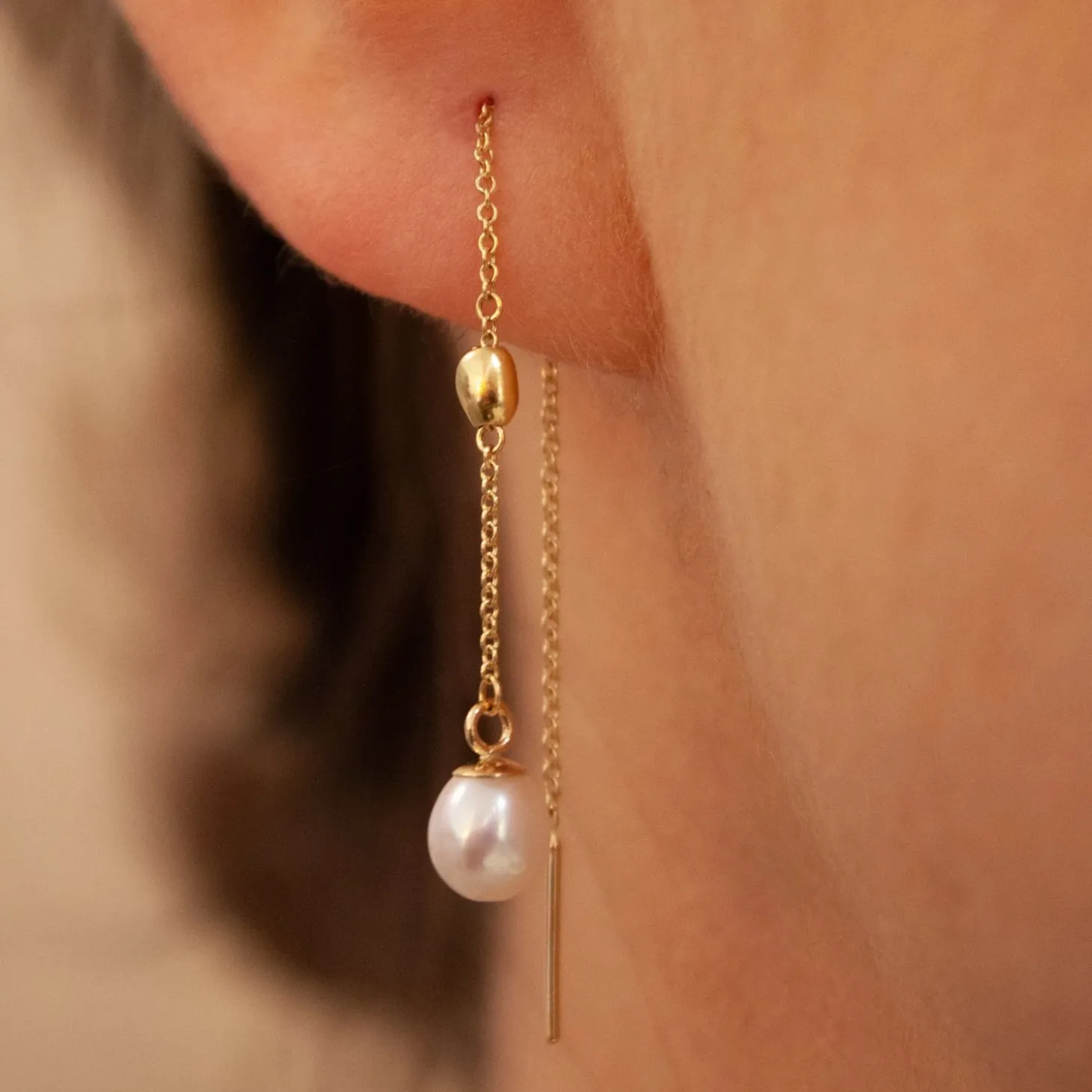 Vianna - 18Ct Gold, White Pearl And Gold Bead Threader Earrings (Pair)^The Alkemistry Sale